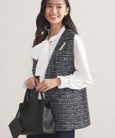 【2点セット/洗える/セレモニー】ツイードジレ&ボウタイブラウス