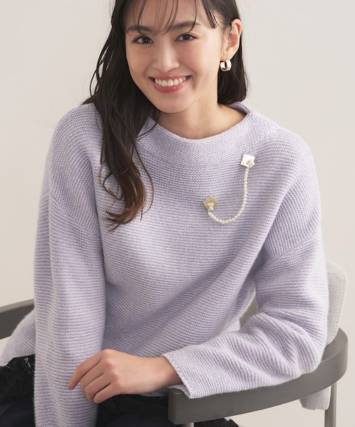 【洗える/大人ラメ】カラーMIXボトルネックニット