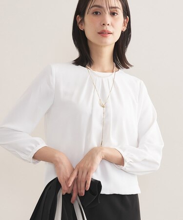 【セレモニー／洗える／透けにくい】ダイヤ柄プリントブラウス