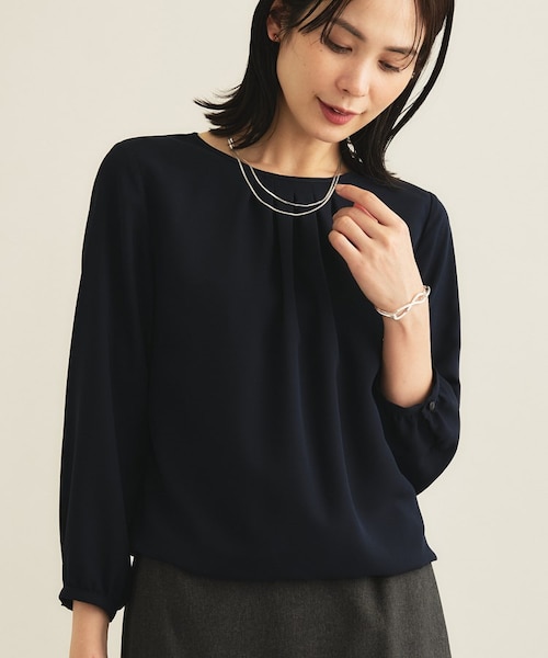 セレモニー／洗える／透けにくい】ダイヤ柄プリントブラウス