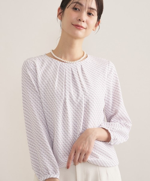 インディヴィ（INDIVI）/【セレモニー／洗える／透けにくい】ダイヤ柄プリントブラウス セレモニー／洗える／透けにくい】ダイヤ柄プリントブラウス