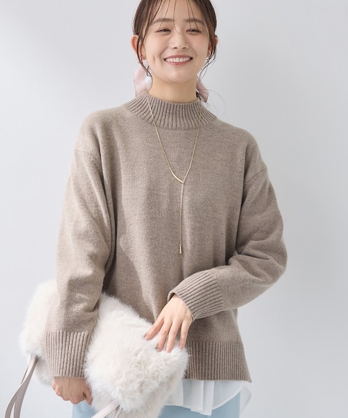 【カシミヤ混】ミドルゲージ ハイネックニット