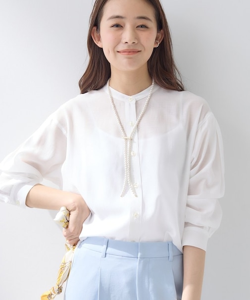 【2WAY／シアー】バイアスチェック柄＆無地 カシュクールシャツ