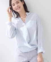 【2WAY／洗える】ラメストライプ コットン混シャツ