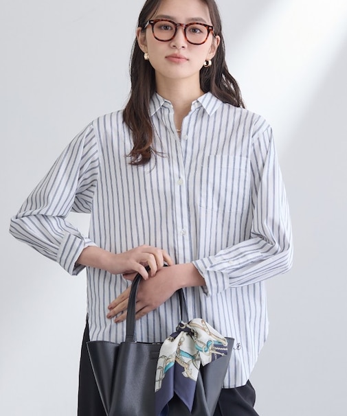 【2WAY／洗える】ラメストライプ コットン混シャツ