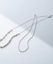 【2WAY／2連セット】パール調＆チェーンミックスネックレス