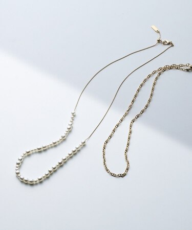 【2WAY／2連セット】パール調＆チェーンミックスネックレス