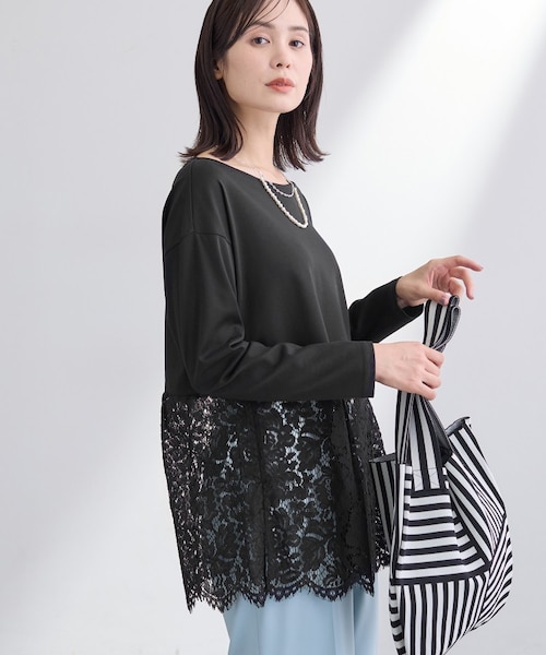 洗える／レイヤードにおすすめ】レース切り替えカットソー