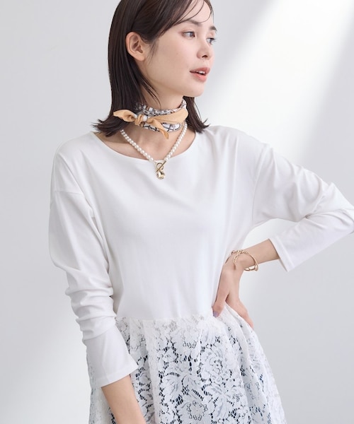 ラ・クープ（LACOUPE）/【洗える】背中レース切り替えカットソー 洗える／レイヤードにおすすめ】レース切り替えカットソー