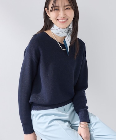 【洗える／軽量】きらめきVネックニット