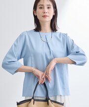 【洗える／UVケア／SETUP可能】デニムライク ランタン袖ブラウス