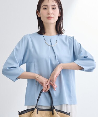 【洗える／UVケア／SETUP可能】デニムライク ランタン袖ブラウス
