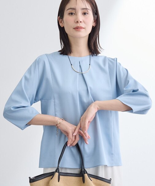 【洗える／UVケア／SETUP可能】デニムライク ランタン袖ブラウス