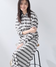 【洗える／2WAY】ベルト付き ジオメトリック柄 シャツワンピース