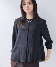 【洗える／大人シアー】タックプリーツ7分袖ブラウス