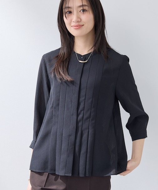 【洗える／大人シアー】タックプリーツ7分袖ブラウス