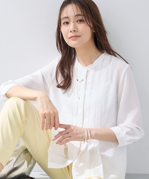 【洗える／大人シアー】タックプリーツ7分袖ブラウス