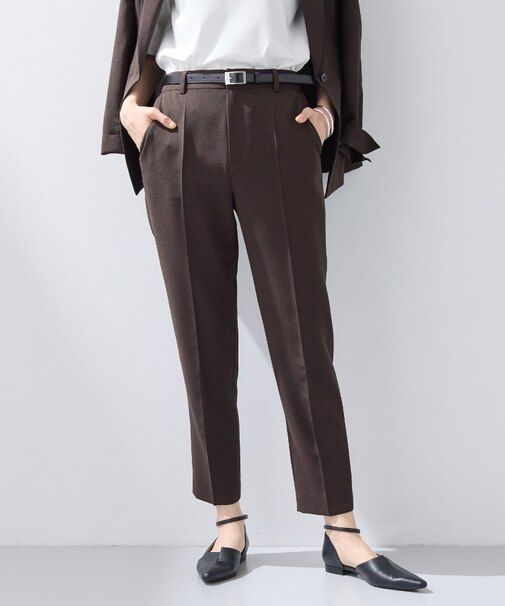 【洗える／UVケア／麻調】テーパードパンツ