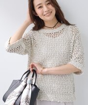 【洗える／ラメ混／5分袖】イタリア糸ファンシーヤーンニット