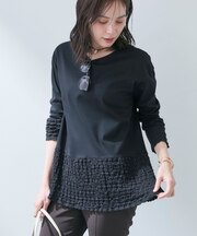 【洗える／レイヤードにおすすめ】シャーリングレース ロングTシャツ