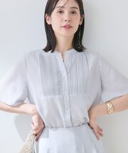 【洗える】シアーシャンブレーピンタックブラウス