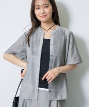 【洗える】シアーシャンブレーピンタックブラウス