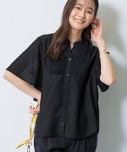 【洗える】シアーシャンブレーピンタックブラウス