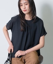【洗える】無地＆チェーン柄 ギャザートップス
