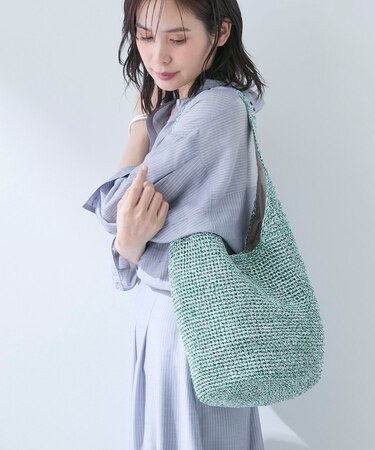 【大人カジュアル】メタリックかぎ編みボトルバッグ