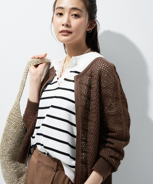 【洗える/コットン】メッシュジップニットカーディガン