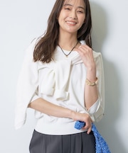 【UVケア/接触冷感/アンサンブル】衿あきカーディガン&パフスリーブニット