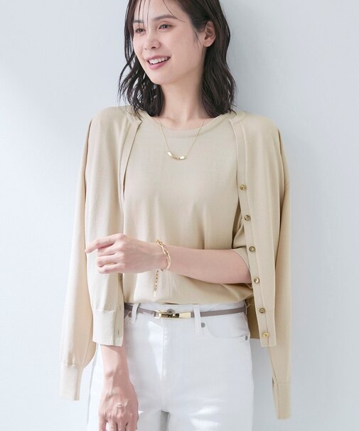 【UVケア/接触冷感／アンサンブル】衿あきカーディガン＆パフスリーブニット