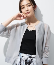 【洗える/シアーラメ】ブルゾン風ジップアップニットカーディガン