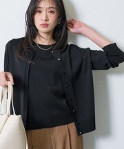 【洗える／アンサンブル】丸首カーディガン＆袖スリット5分袖ニット