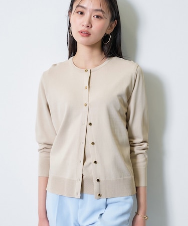 【UVケア/接触冷感／アンサンブル】丸首カーディガン＆袖スリット5分袖ニット