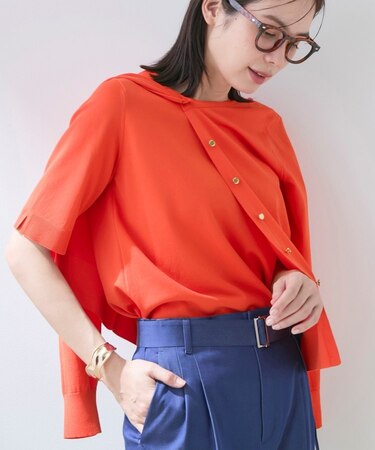 【UVケア/接触冷感／アンサンブル】丸首カーディガン＆袖スリット5分袖ニット