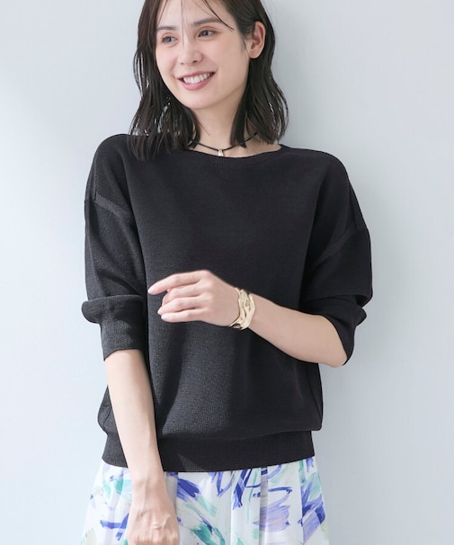 【洗える／ドライタッチ／和紙混】ガーター編みニット