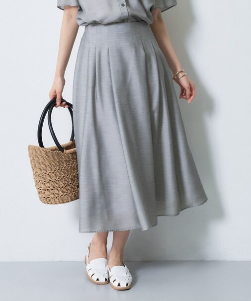 【洗える／SETUP可能】シアーシャンブレータックフレアスカート