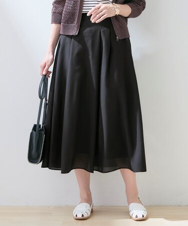 【洗える／SETUP可能】シアーシャンブレータックフレアスカート