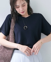 【洗える】ガーター編みVネックニットT
