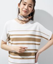 【洗える】ガーター編みVネックニットT