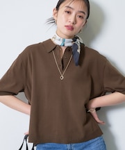 【洗える／コットン】ドライタッチさらりポロ衿ニットT