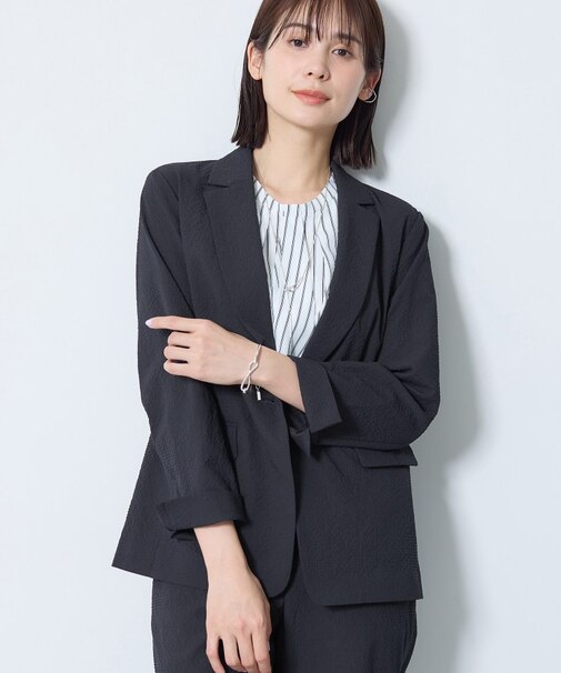 【洗える／UVケア／SETUP可能】サッカー素材テーラードジャケット