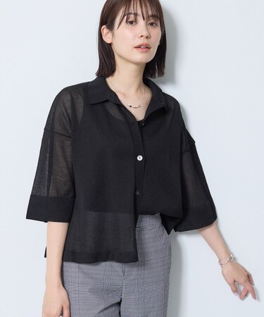【洗える/シアー】衿付きシャツライクニットカーディガン