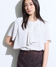 【接触冷感/UVケア】ボウタイ風 幾何学柄ブラウス