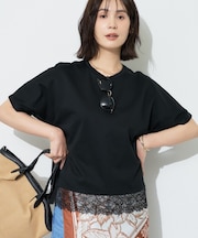 【汗ジミ防止/接触冷感】裾レースドルマンTシャツ