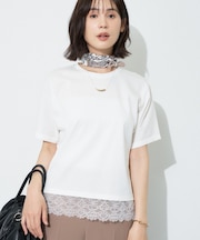 【汗ジミ防止／接触冷感】裾レースドルマンTシャツ