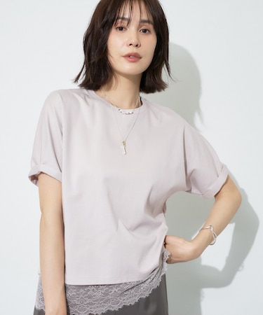 【汗ジミ防止/接触冷感】裾レースドルマンTシャツ