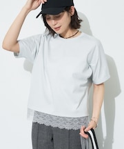 【汗ジミ防止/接触冷感】裾レースドルマンTシャツ