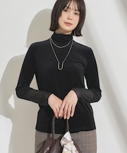 【レイヤード/袖口シアー/日本製】ベロアジャージトップス